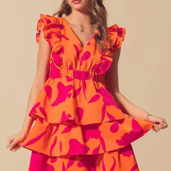 SO ME Floral V‎ Neck Layered Dress with Elasticized Waist - Picture 5 of 16